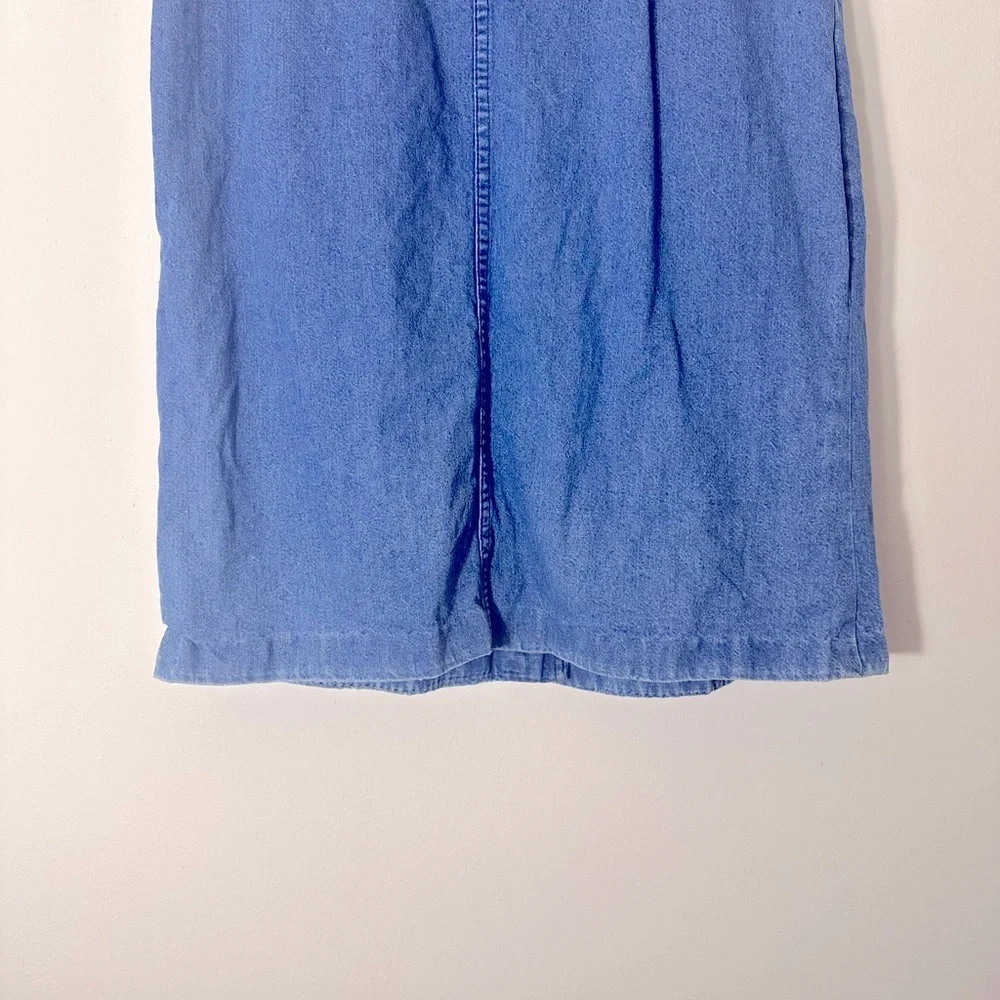 Vintage denim button down high waisted pockets midi skirt size M